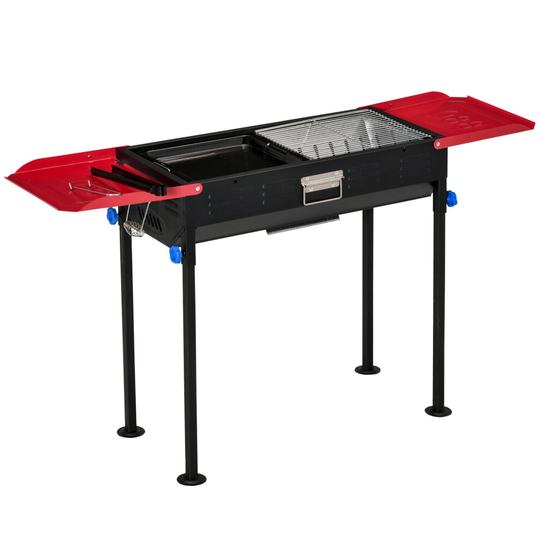 Outsunny Portable Charcoal Barbecue Grill with Shelves Outdoor Picnic