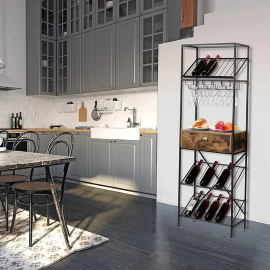 Large Wine Rack Table With Drawers, 3-Layer Wine Bottle Organizer Stackable Freestanding Floor Wine Storage Rack, Wine Storage Cabinet, Alcohol Rack S