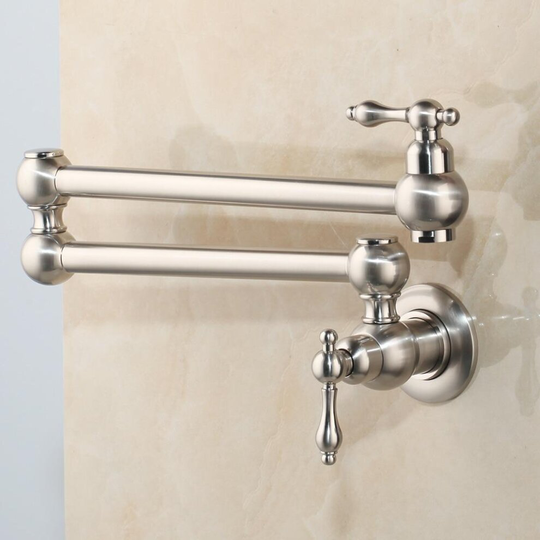 (Nickel Brushed) Nickel Brushed Rotated Kitchen Sink Single Cold Tap Faucet, Solid Brass Basin, Swivel Wall Mounted Pot Filler Faucets