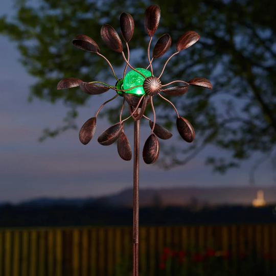 Halvorson Light up Gemini Wind Spinners Solar Powered Garden Torch