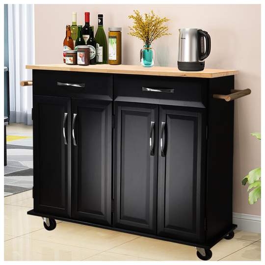 Lockable Kitchen Cart Rolling Dining Trolley Cabinet Compartment