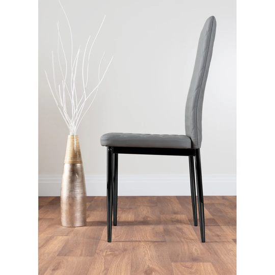 Novara Black Leg 120Cm Round Glass Dining Table & 4 Black Milan Chrome Leg Chairs
