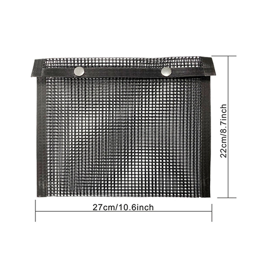 (Black, M) Non-Stick BBQ Mesh Grill Bag Reusable Heat-resistant Barbecue Pad Mat