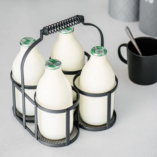 Belfry Kitchen 4 Milk bottles metal holder grey