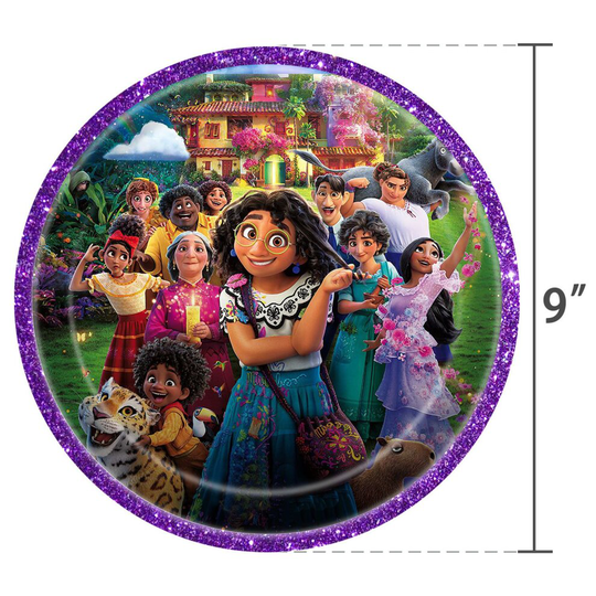 (10 9-inch Plates) Encanto Balloons Banner Cupcake Toppers Backdrop Birthday Party Supplies Set