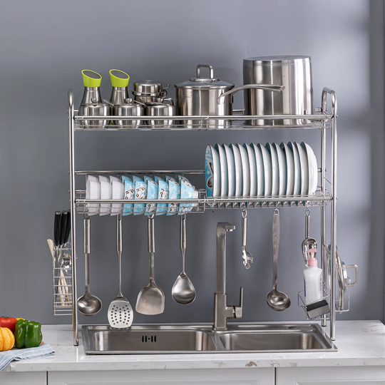 Stainless Steel Double Layer Kitchen Bowl Rack Shelf