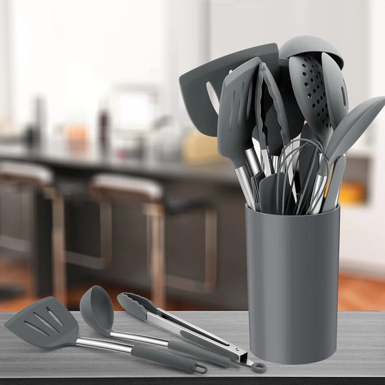 Silicone Kitchen Utensils Set, 25 Pcs Cooking Utensil With Holder, Heat Resistant Kitchen Tools With Stainless Steel Handle For Non-Stick Cookware, Tu