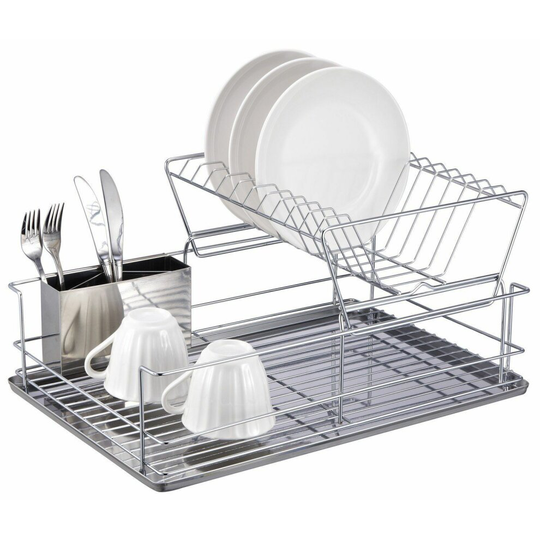 Large 2 Tier Stainless Steel Collapsible Dish Kitchen Rack Drainer Holder No Rust