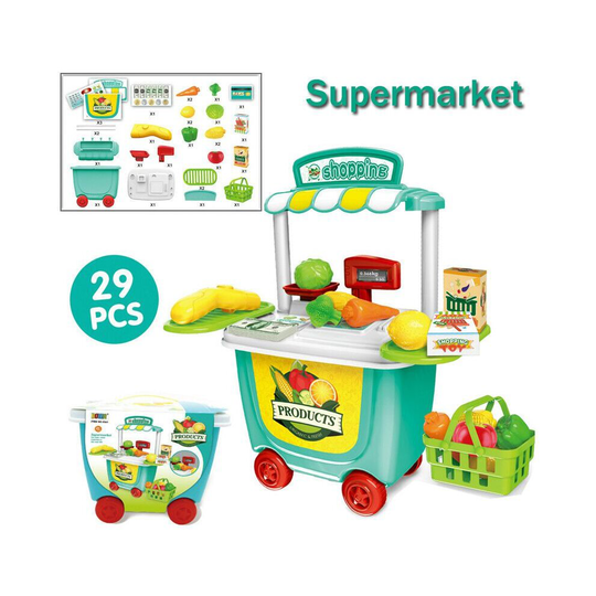 (Supermarket-29pcs set) Cute Kids Simulation Ice Cream Shop Kitchen Cart Pretend Toy Set Role play Gift