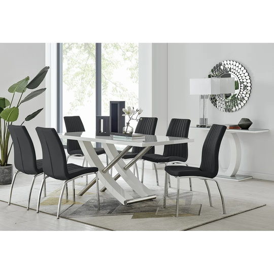 Mayfair 6 Dining Table And 6 Black Isco Chairs