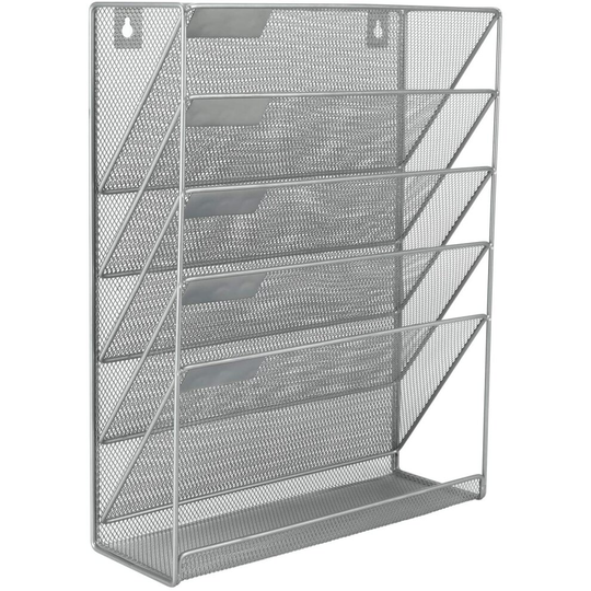 EasyPAG 6 Tier A4 Mesh in Tray Hanging Wall File Holder Mail Organiser Magazine Storage Rack,Silver