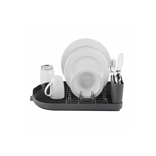 Tower T847000 Compact Dish Rack with Removable Cutlery Drainer, Colour Coated Stainless Steel, Grey