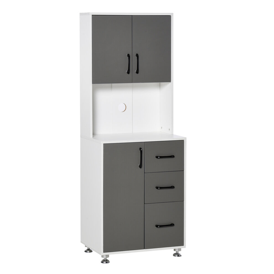 HOMCOM Modern Kitchen Cupboard Storage Organizer Buffet Hutch Grey