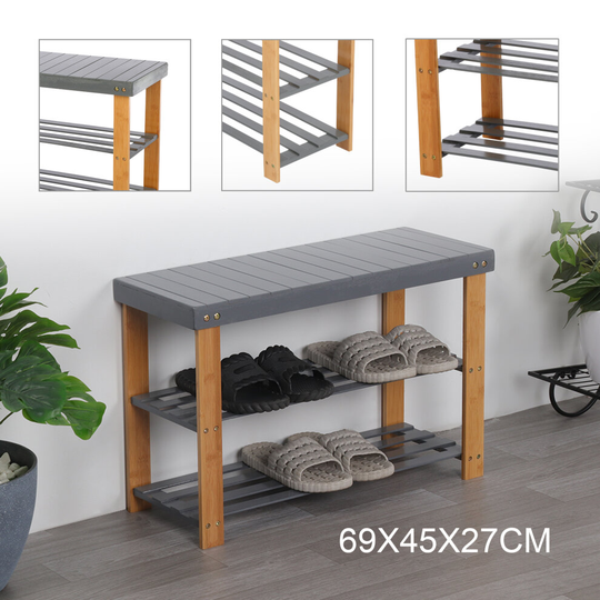 3Tier Bamboo Shoe Rack Organiser Holder Stand