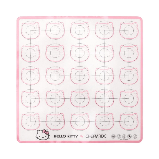 CHEFMADE | HELLO KITTY | Pink | 270X270mm | Silikon-Backmatte | Macaron Backmatte | Teigunterlage Mit Messskala | Silikonmatte | Rutschfest | Hygienis