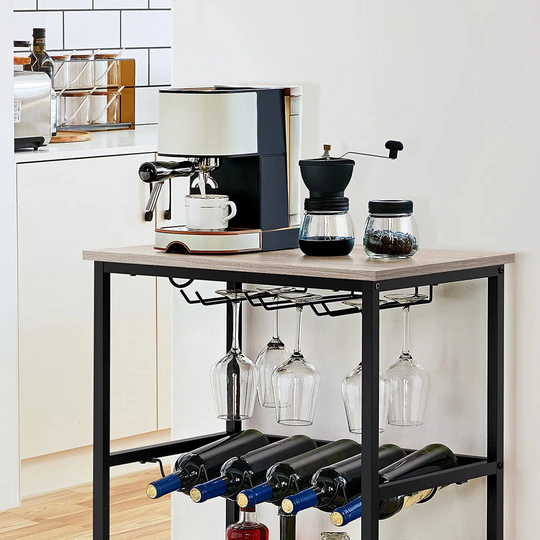Riffle 6 Bottle Floor Wine Bottle & Glass Rack in Gray