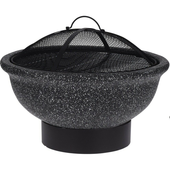Large Fire Pit Bowl & BBQ Grill Patio Fire Outdoor Fire Pit 49cm Granite Effect