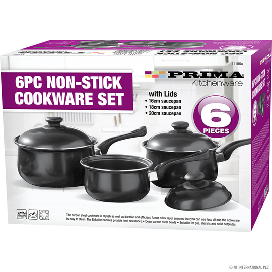 6PC NON STICK COOKWARE SET SAUCE PAN POT KITCHEN FRYING LIDS MARBLE