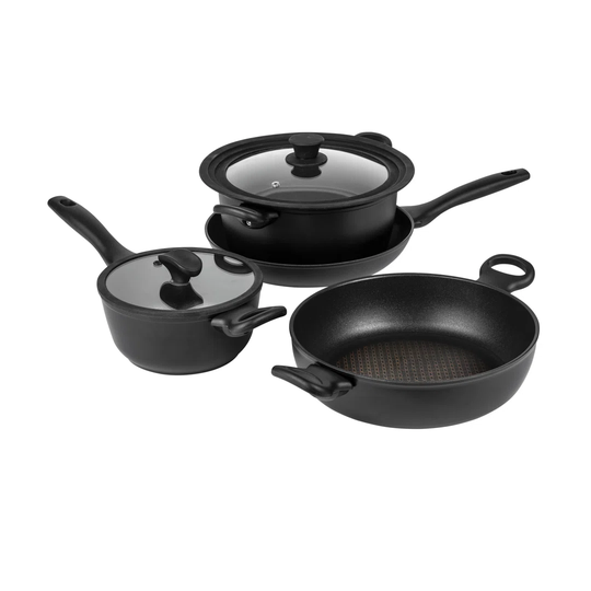 Prestige - Nadiya Stackable Induction Hob Non Stick Pots and Pans Set with Universal Glass Lid
