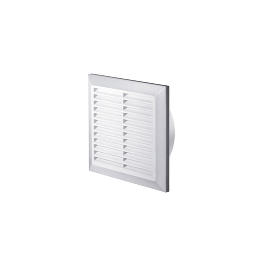 White Air Vent Grille 200mm x 200mm with Fly Screen and Round Ducting Collar 150mm / 6" Ventilation Cover Grid T27
