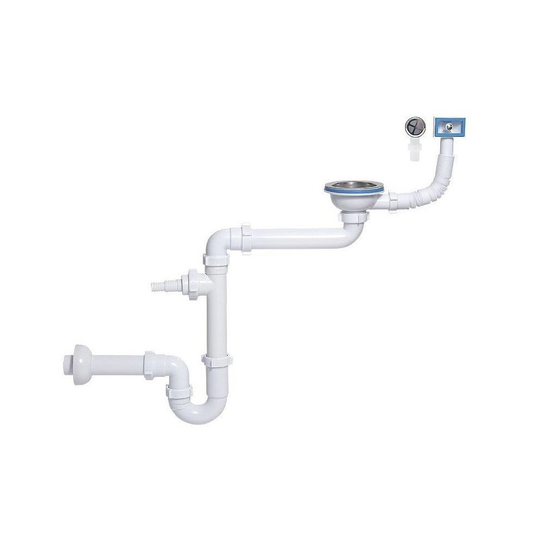 Single Space Saving Kitchen Sink Drain Waste P-trap Set 115mm Dish Washer Input