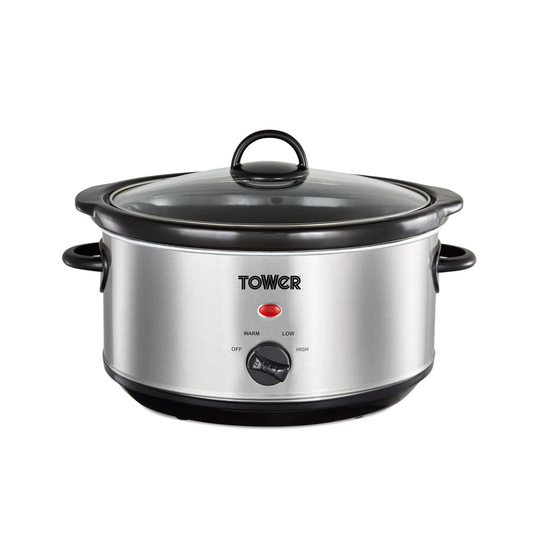 Tower T16039 Slow Cooker with 3 Heat Settings and Removable Dishwasher Safe Pot, 3.5 Litre, Stainless Steel