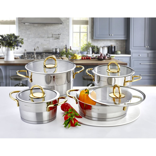 Evimsaray Elit Series 8-piece Stainless Steel Cookware Set (Gold)