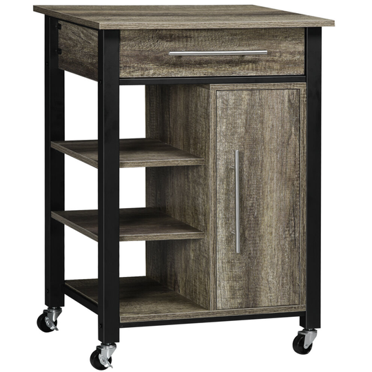 HOMCOM Kitchen Trolley Utility Cart on Wheels with Storage Shelves