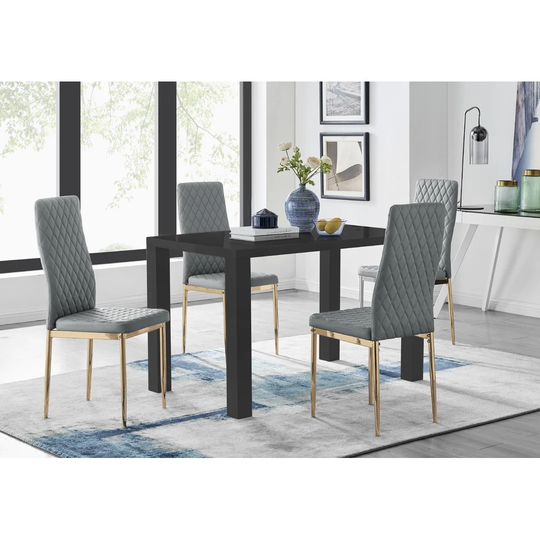 Eubanks 4 Black Dining Table And 4 Grey Gold Leg Chairs