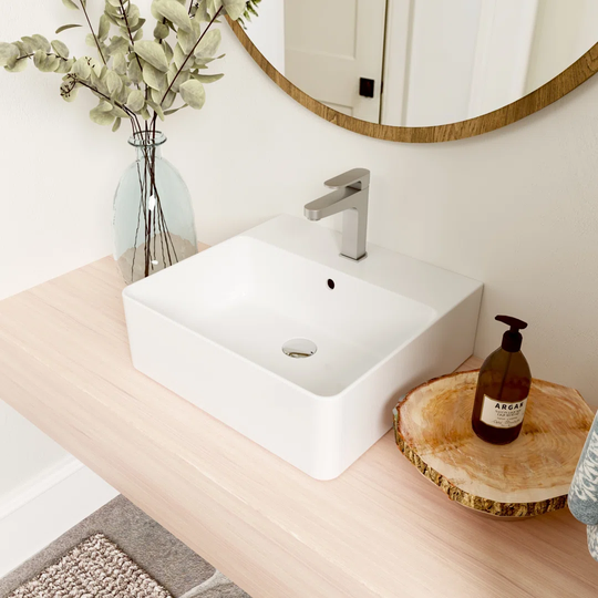 Dynasty 460mm x 420mm White Ceramic Rectangular Countertop and Wall Hung Basin Bathroom Sink with Overflow