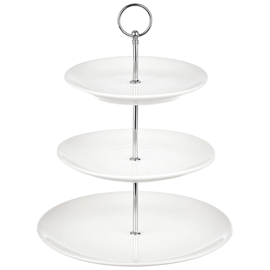 (1 X Cake Stand) Nyxi 3 Tier White Ceramic Cake Stand Porcelain Round Display with New Fittings