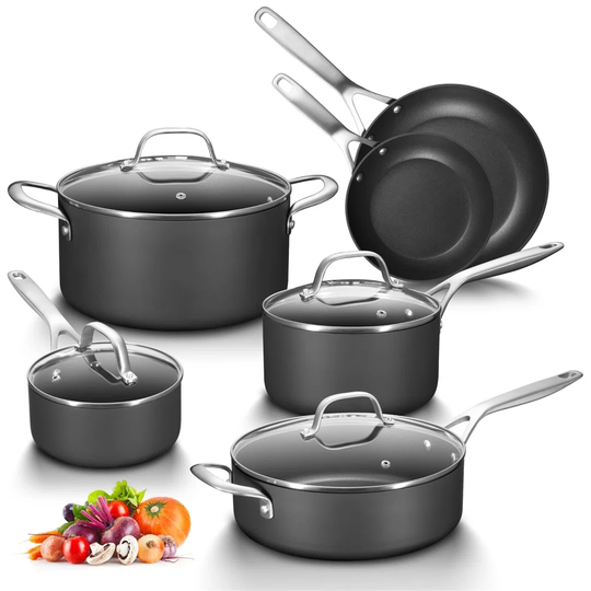 Belfry Kitchen Hardy 10 Piece Hard-Anodized Aluminum Non Stick Cookware Set
