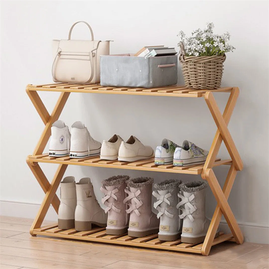 3 Tier Bamboo Shoe Rack,Portable Folding Shoe Storage Rack,Without Installation Small Shoe Rack Perfect For Corridors, Bedrooms And Small Spaces...