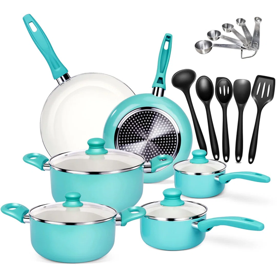 Non-Stick Cookware Sets,6Pcs Kitchen Induction Pan Set With Lids,Aluminium Pots & Pans Set Includes Frying Pans,Saucepan,Soup Pot - Send Kitchen Utens