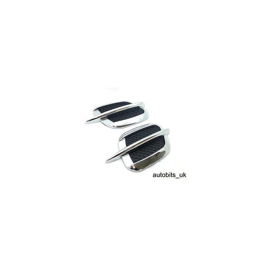 2 x Side Wing Air Flow Intake Vent Trim Fender Grill Universal Black and Chrome