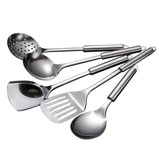 5 Pcs Stainless Steel Cooking Utensils Set Heat Resistant Kitchen Gadgets Utensil Set Includes Slotted Spoon, Slotted Spatula, Large Spoon, Soup, Spat