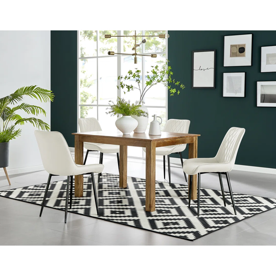 Anders Honey Solid Wood Dining Table & 4 Cream Pesaro Black Leg Chairs