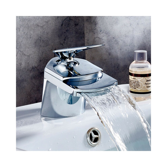 NEW Modern Waterfall Bathroom Tap Basin Sink Mono Mixer Chrome