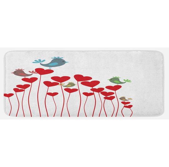 Rachelle Love Spring Hearts Birds Kitchen Mat