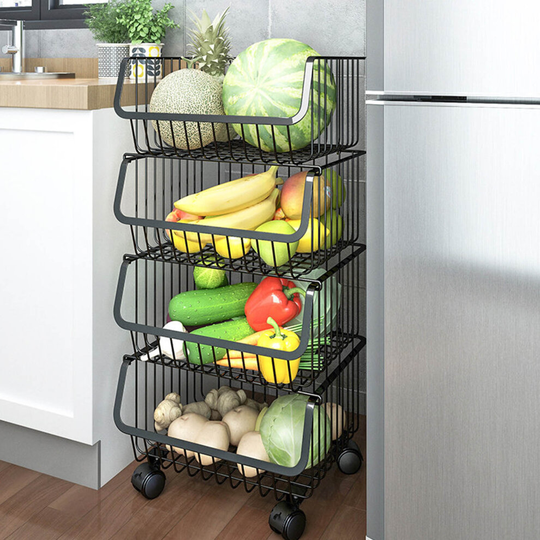 Set of 4 Stackable Storage Basket Kitchen Fruit Vegetable Stacking Container