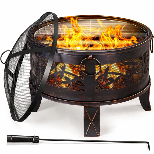 Bulle 64Cm H x 66.5Cm W Iron Wood Burning Outdoor Fire Pit with Lid