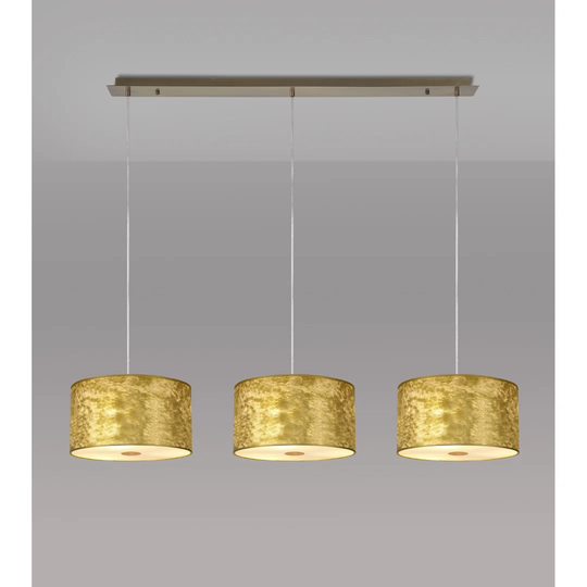 Baymont Antique Brass 3 Light E27 2M Linear Pendant With 300Mm Gold Leaf Shade With Frosted Acrylic Diffuser With Antique Brass Centre