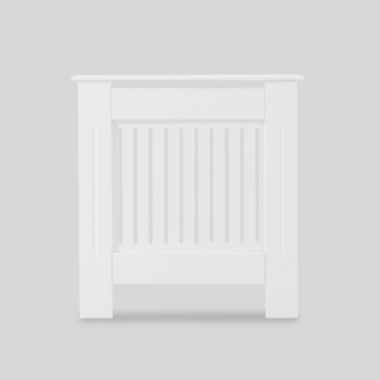 Small Radiator Cover Wall Cabinet MDF Wood Vertical Grill, White