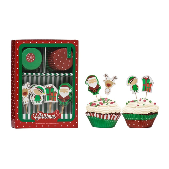 48pc Christmas Cupcake Cases & Toppers Set