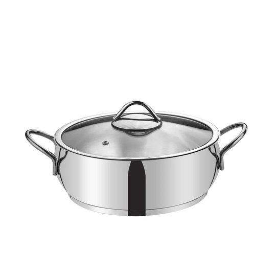 Elora Series Stainless Steel 24 Cm Shallow Casserole With Glass Lid (4 Lt)