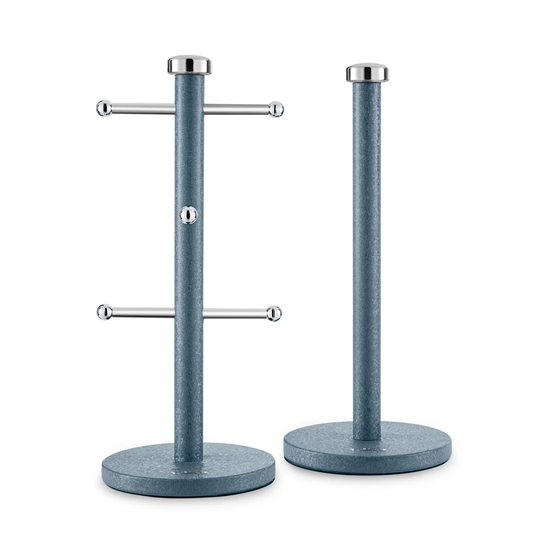 Tower T826122BLU Ice Diamond Mug Tree and Towel Pole Set, Stainless Steel, Non-Scratch, Blue