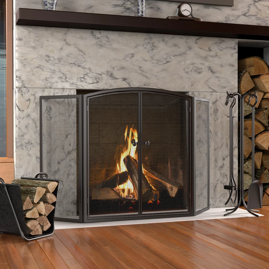 Deluxe Arched 3 Panel Steel Fireplace Screen