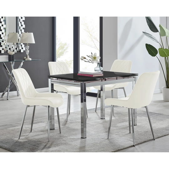 Cosmo Dining Table And 4 Mustard Pesaro Black Leg Chairs