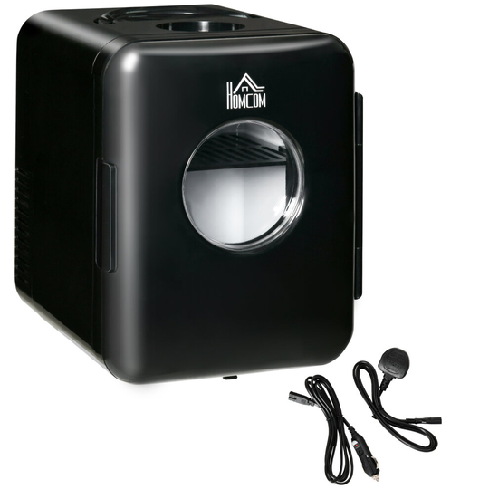 HOMCOM 4L Mini Fridge, AC+DC Portable Cooler & Warmer for Home Black