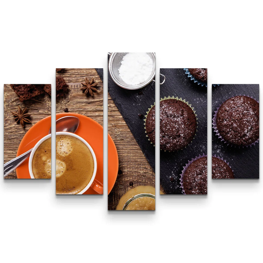 Coffee Cup and Chocolate Muffins 3 Piece Photographic Print Set on Canvas